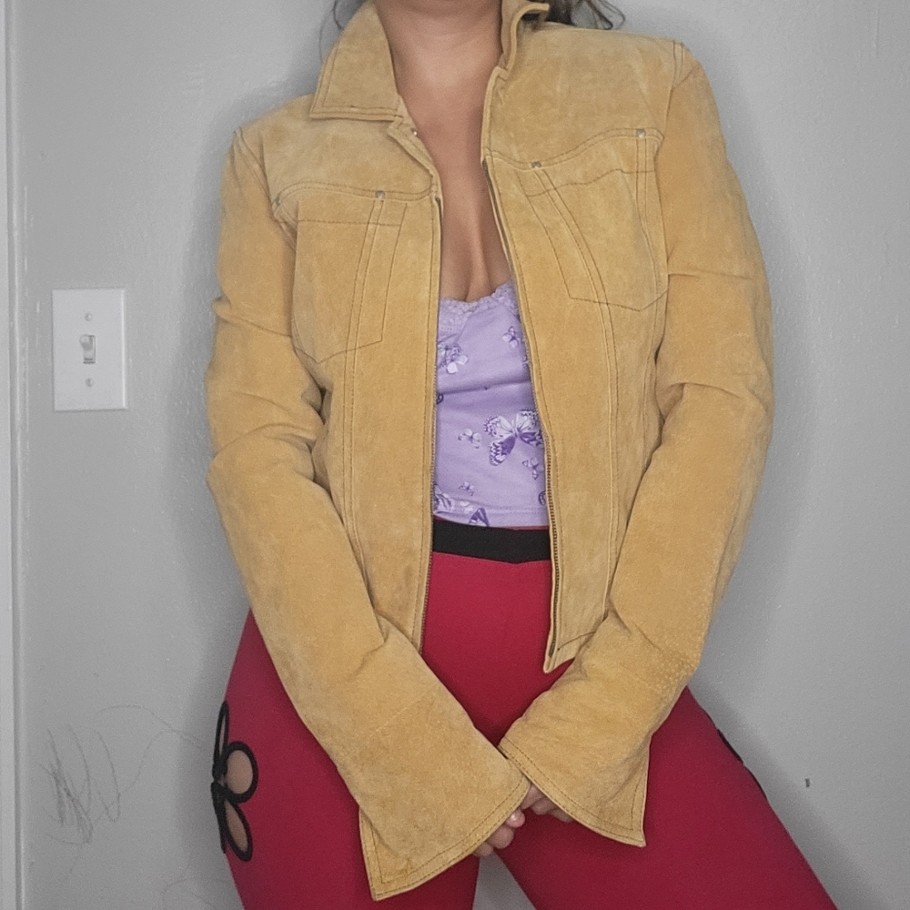 Vintage Y2K Tan Suede Leather Jacket